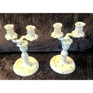 Herend Hungary Apponyi Green Double Candle Holders Pair 1942 – One Repaired